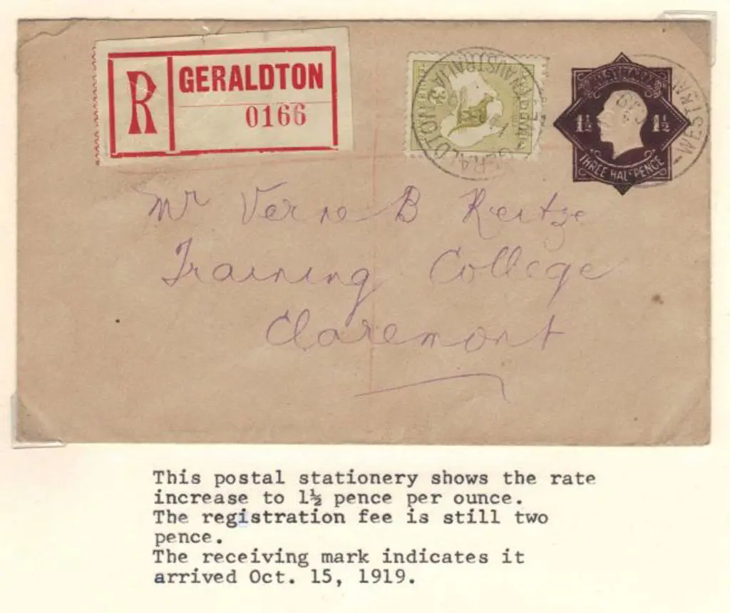 1919 1½d brown KGV embossed PSE uprated by 3d ... Image 1++