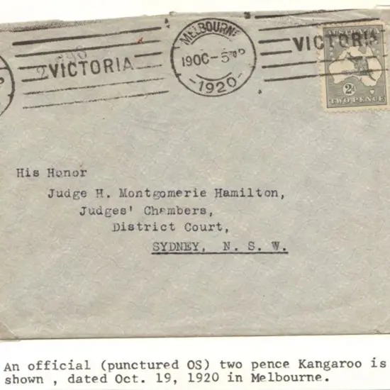 1920 (19th Oct) cover with 2d Kangaroo perf small ...