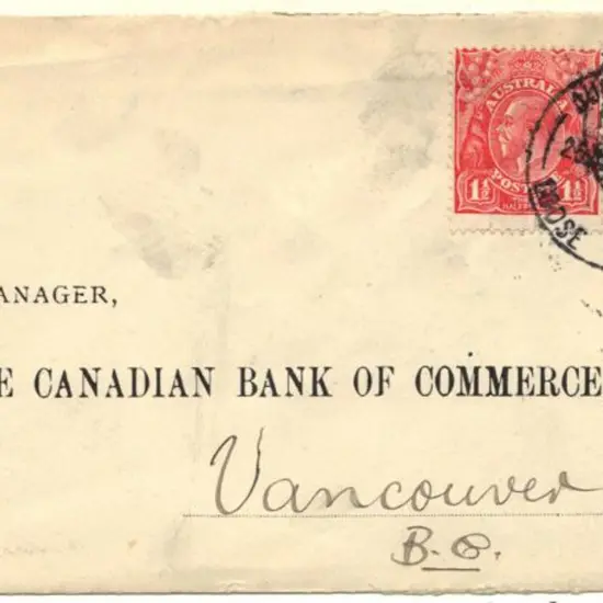1929 cover from Commercial Banking Co. Sydney to ...