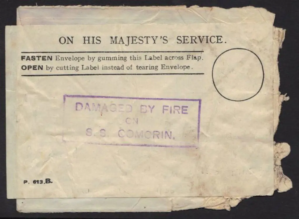 1930 SS Comorin Fire. Cover addressed to London ... Image 1++