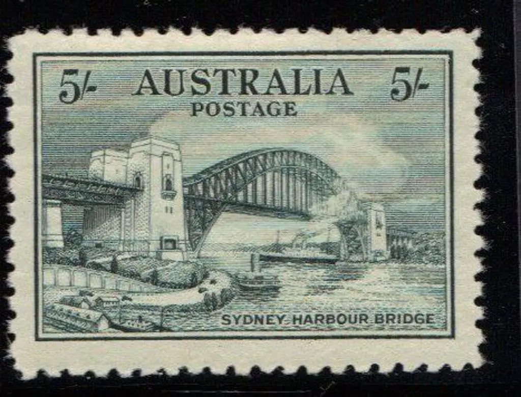 1932 5/- Sydney Harbour Bridge. MLH in 2 places & ... Image 1++
