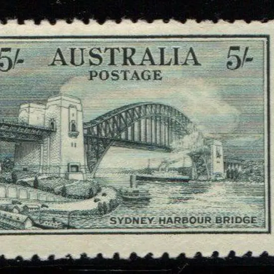 1932 5/- Sydney Harbour Bridge. MLH in 2 places & ...