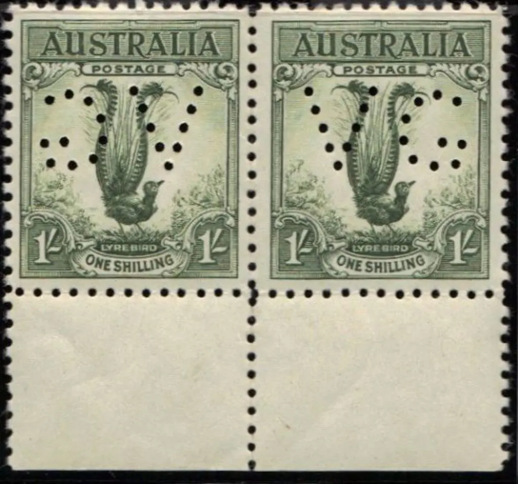 1932 6d typo kookaburra marginal, 1/- large ... Image 1++