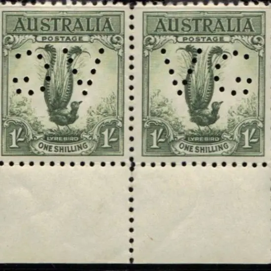 1932 6d typo kookaburra marginal, 1/- large ...