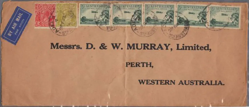 1932 (19th Aug) Adelaide to Perth with 3d Air x5, ... Image 1++