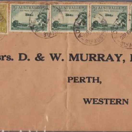 1932 (19th Aug) Adelaide to Perth with 3d Air x5, ...