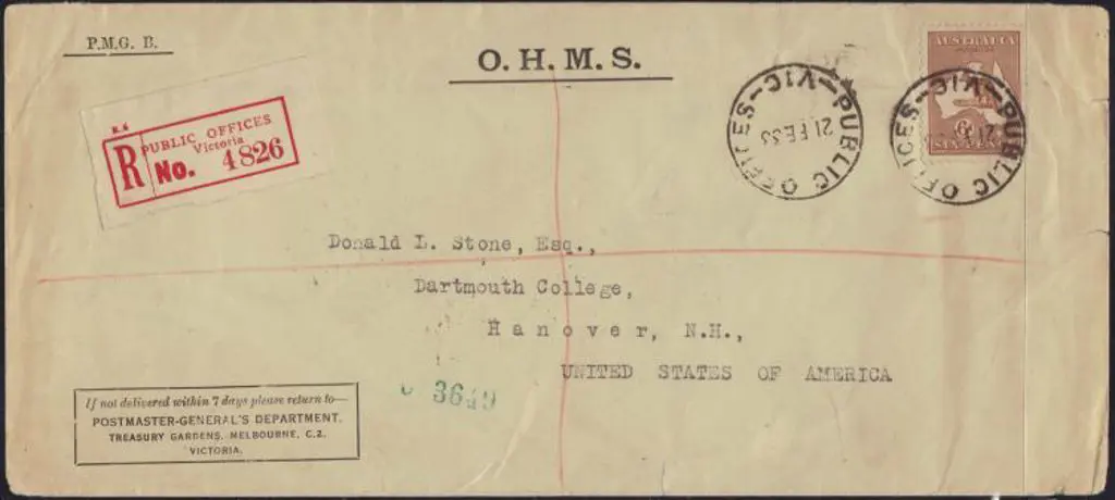1933 (21st Feb) O.H.M.S. cover to USA bearing 6d ... Image 1++