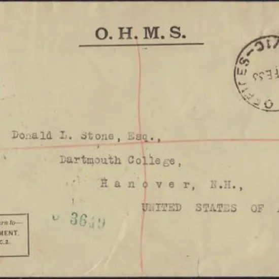 1933 (21st Feb) O.H.M.S. cover to USA bearing 6d ...