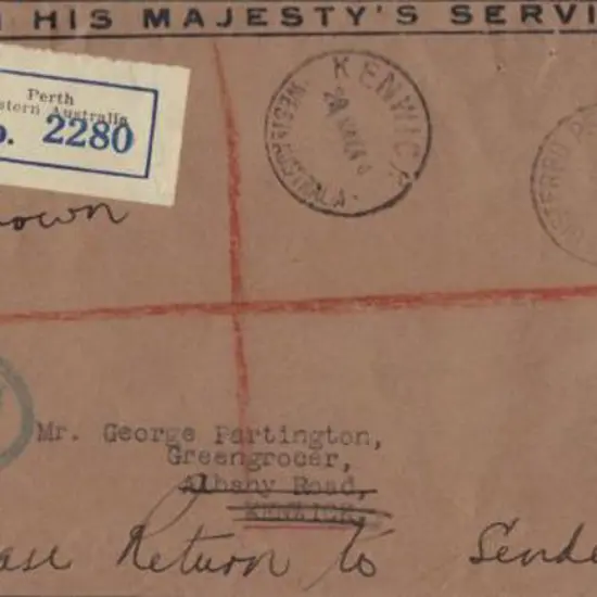 1933 (30th Mar) OHMS Registered with Perth, black ...