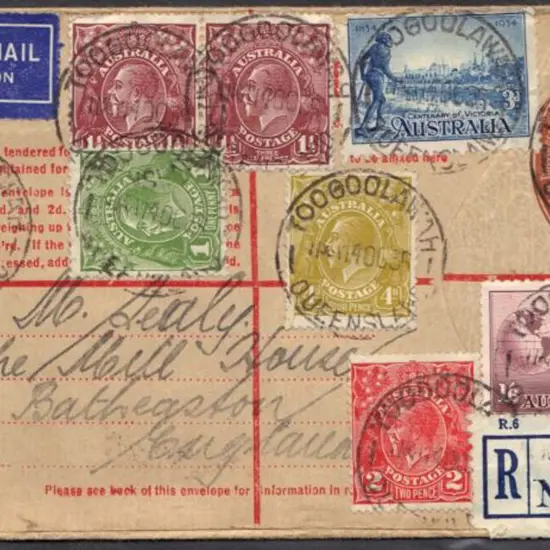 1935 (14th Oct) 5d KGV brown Registered stationary ...