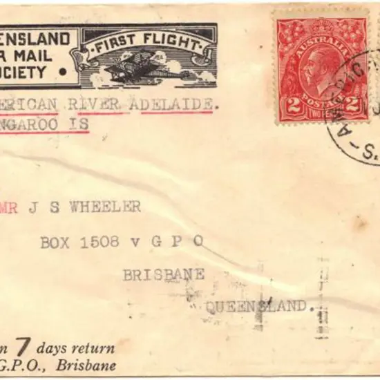 1937 airmail cover from AMERICAN RIVER (Kangaroo ...