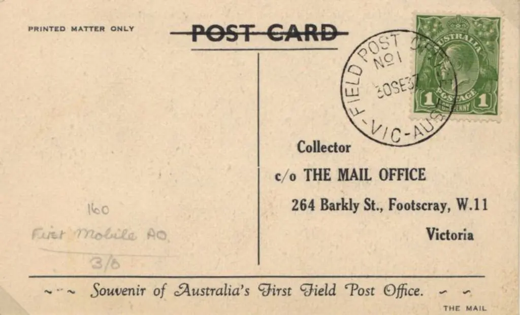 1937 souvenir postcard of "Australia's First Field ... Image 1++