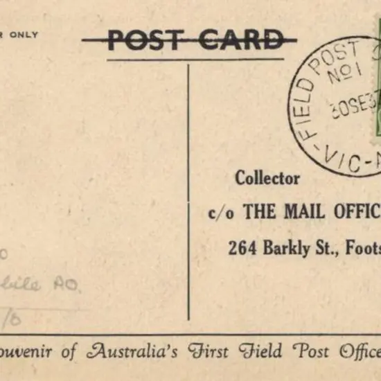 1937 souvenir postcard of "Australia's First Field ...