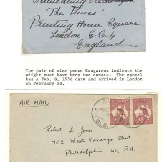 1938 (8th Feb) Airmail cover to England bearing ...