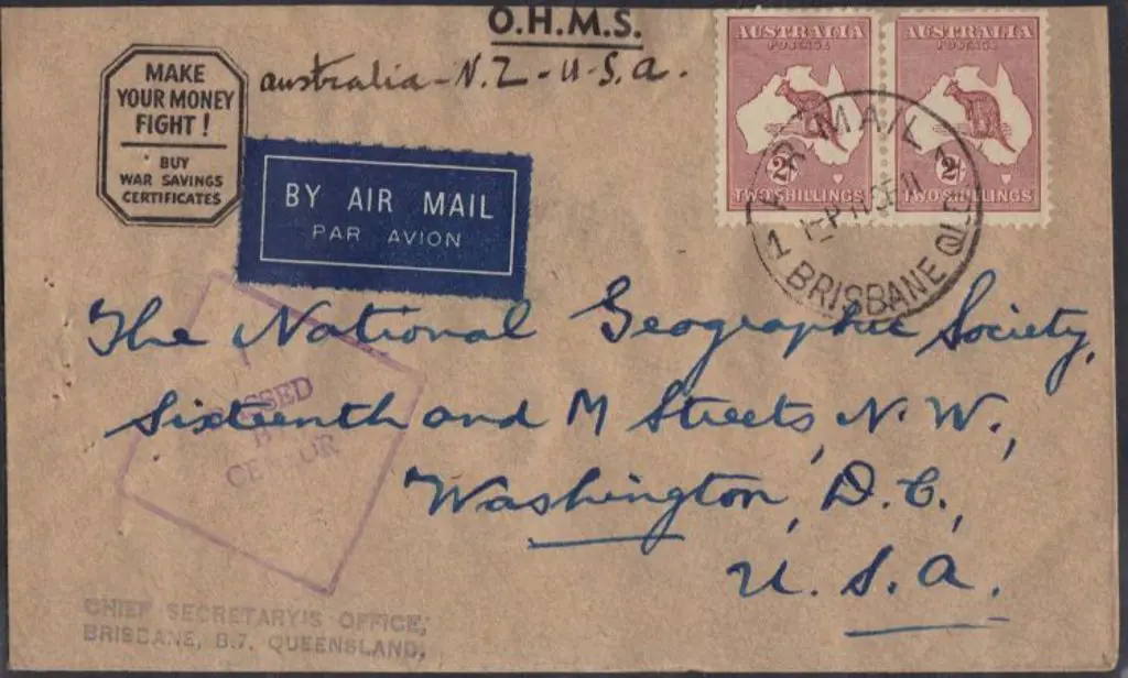1941 censored official airmail cover to USA ... Image 1++
