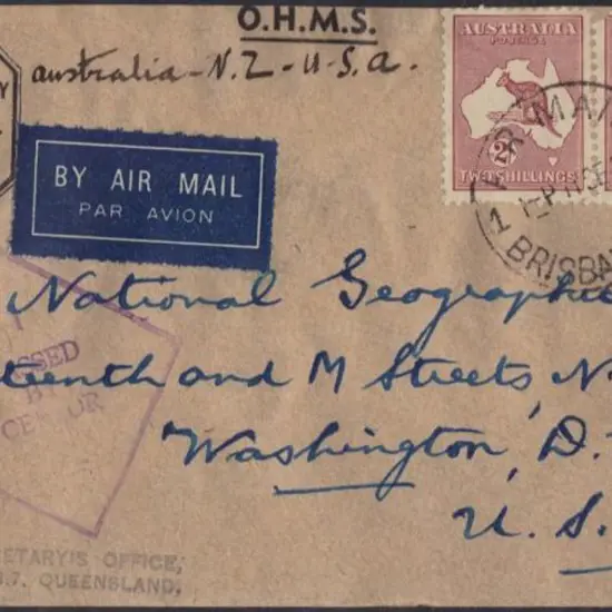 1941 censored official airmail cover to USA ...