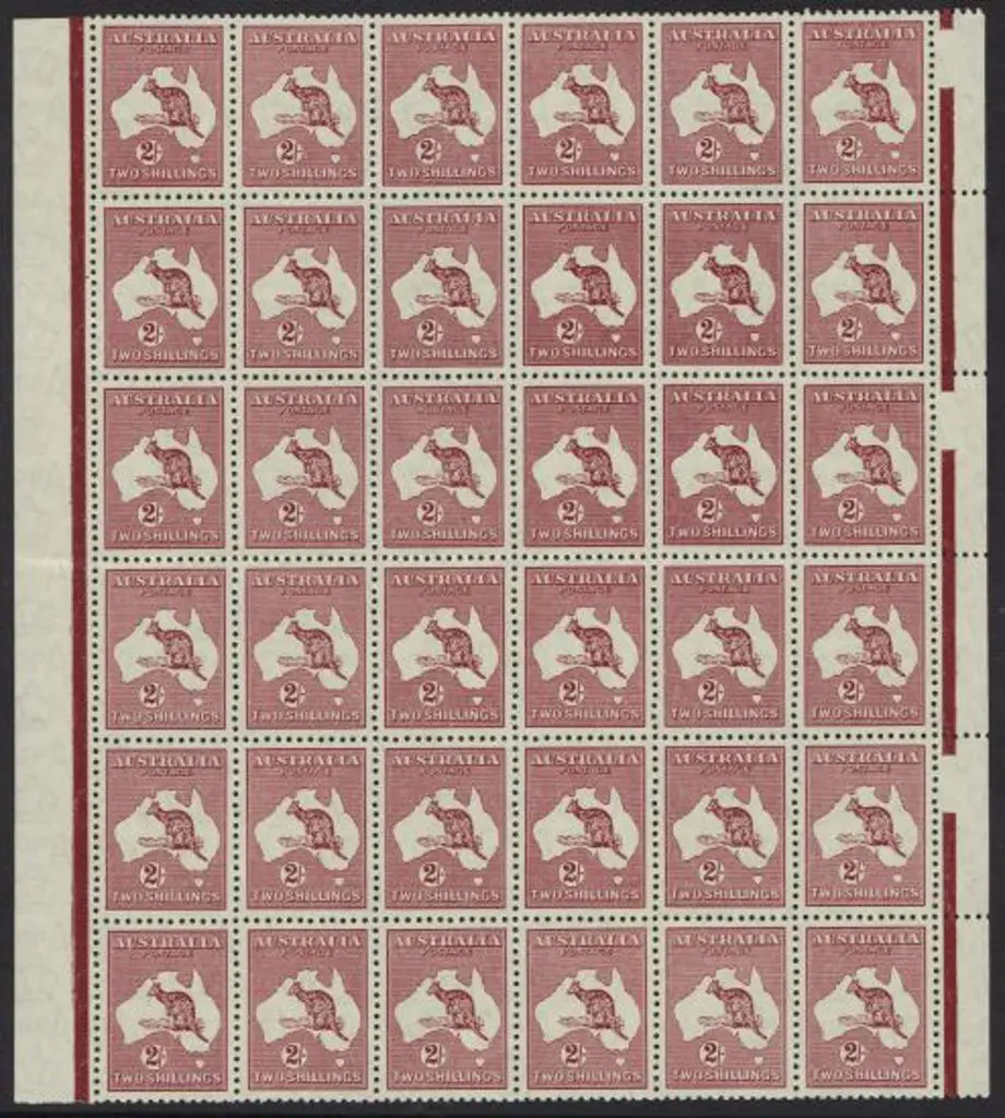 1945 2/- maroon kangaroo Die B MUH block of 6x6 ... Image 1++