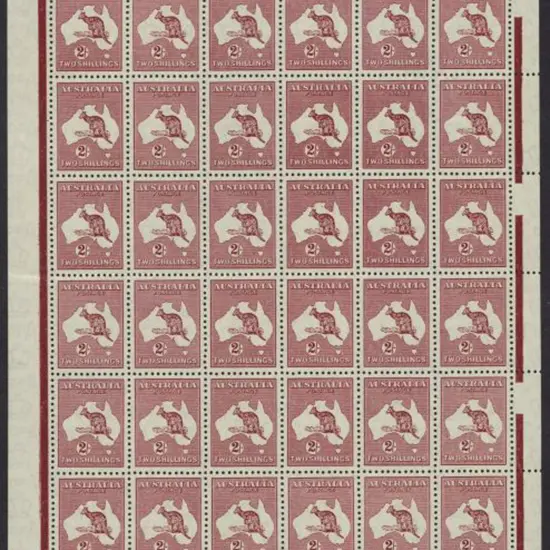 1945 2/- maroon kangaroo Die B MUH block of 6x6 ...
