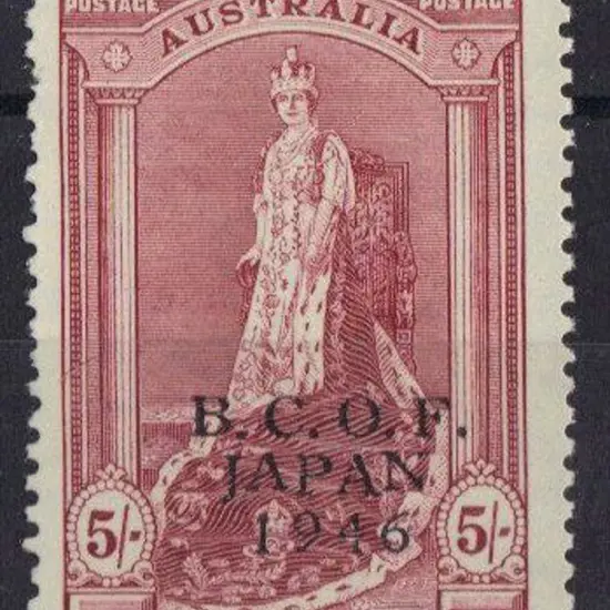 1946 5/- Robes with BCOF ovpt on thick paper. 2 ...
