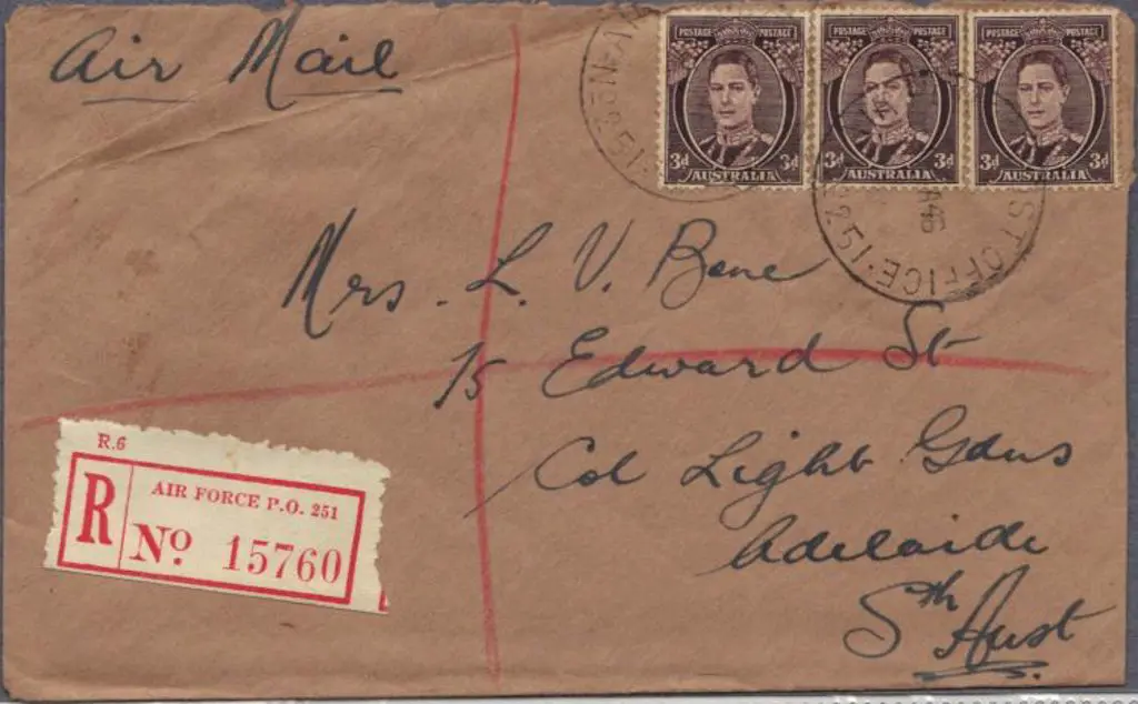 1946 (19th Jan) Airmail cover with 3 x 3d KGVI ... Image 1++