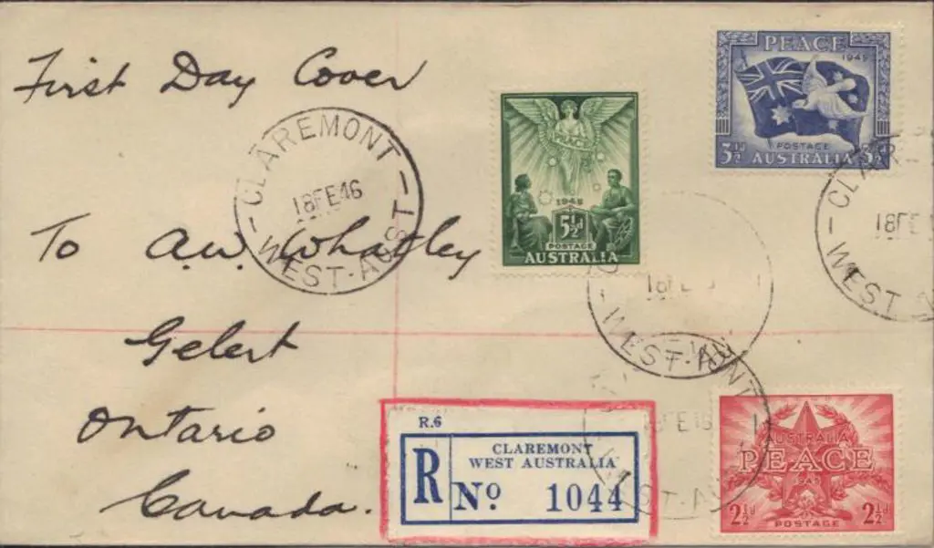 1946 (18th Feb) Peace FDC registered Claremont, WA ... Image 1++