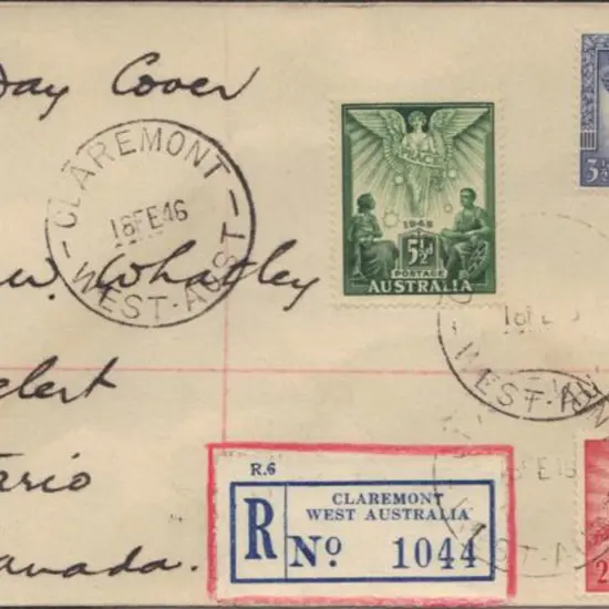 1946 (18th Feb) Peace FDC registered Claremont, WA ...