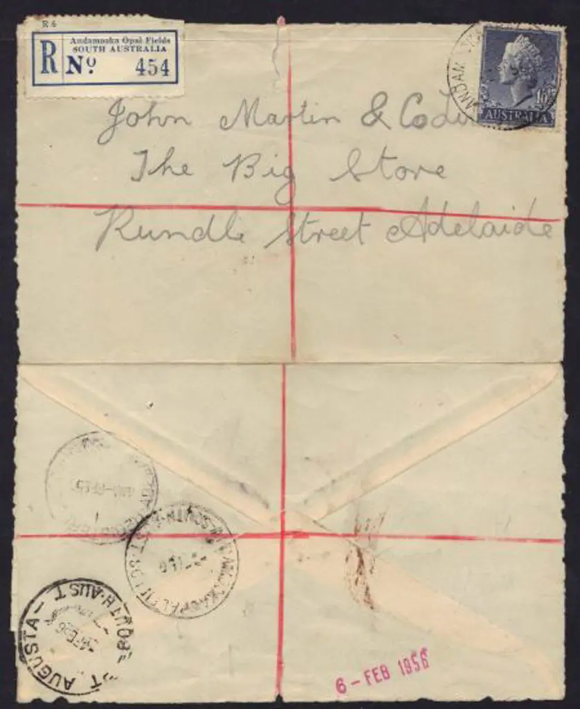 1956 Andamooka Opal Fields Reg cover with cds on ... Image 1++