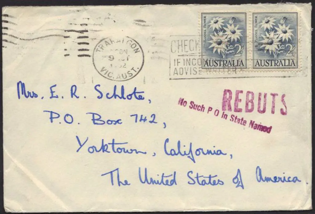 1962 cover to USA bearing 2/- flower x 2 tied by ... Image 1++