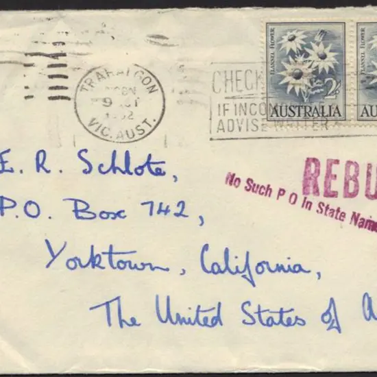 1962 cover to USA bearing 2/- flower x 2 tied by ...