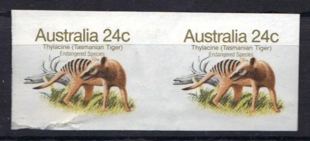 1982 24c Tasmanian Tiger imperf horizontal pair ... Image 1++