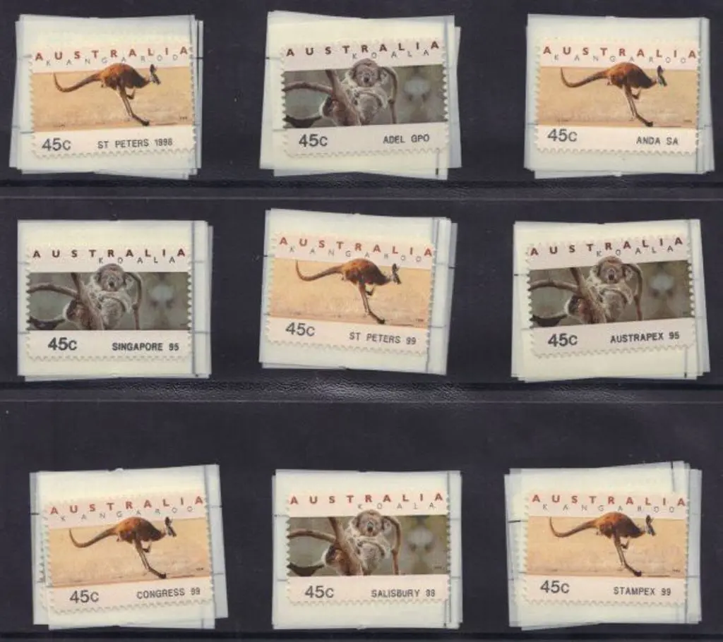 1994 45c Kangaroos & Koalas CPS strips of 6 with ... Image 1++