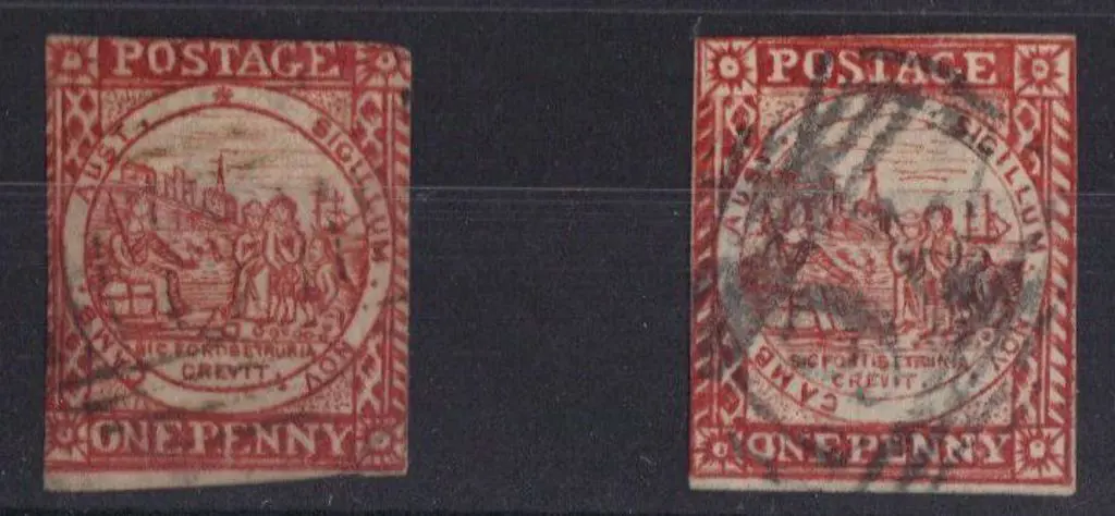 1850 1d dull carmine (2 close margins) & 1d ... Image 1++