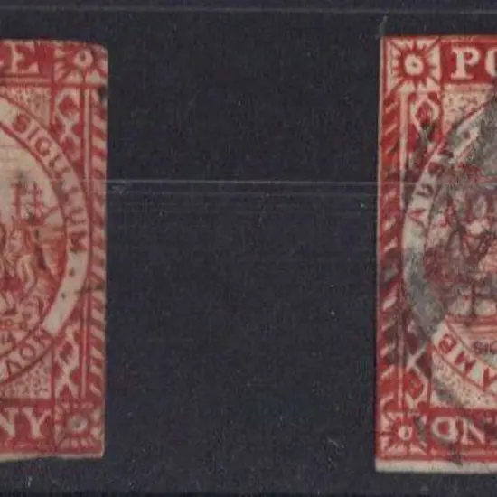 1850 1d dull carmine (2 close margins) & 1d ...