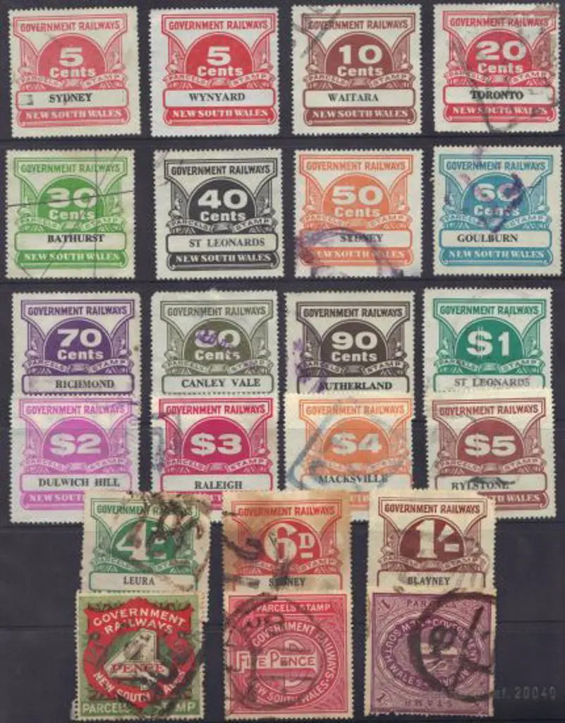 Railway stamps with large type 4d red & green, 5d ... Image 1++