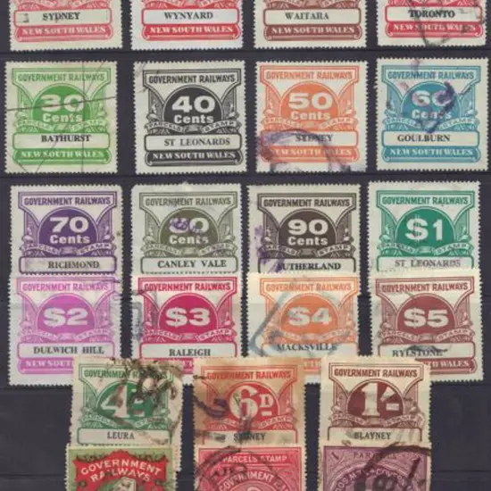 Railway stamps with large type 4d red & green, 5d ...