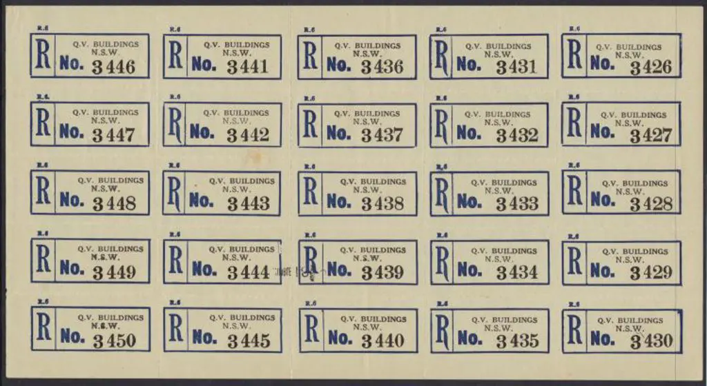 Registration labels. Blue & Black "QV BUILDINGS ... Image 1++