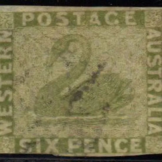1860 6d sage-green swan with three clear to large ...