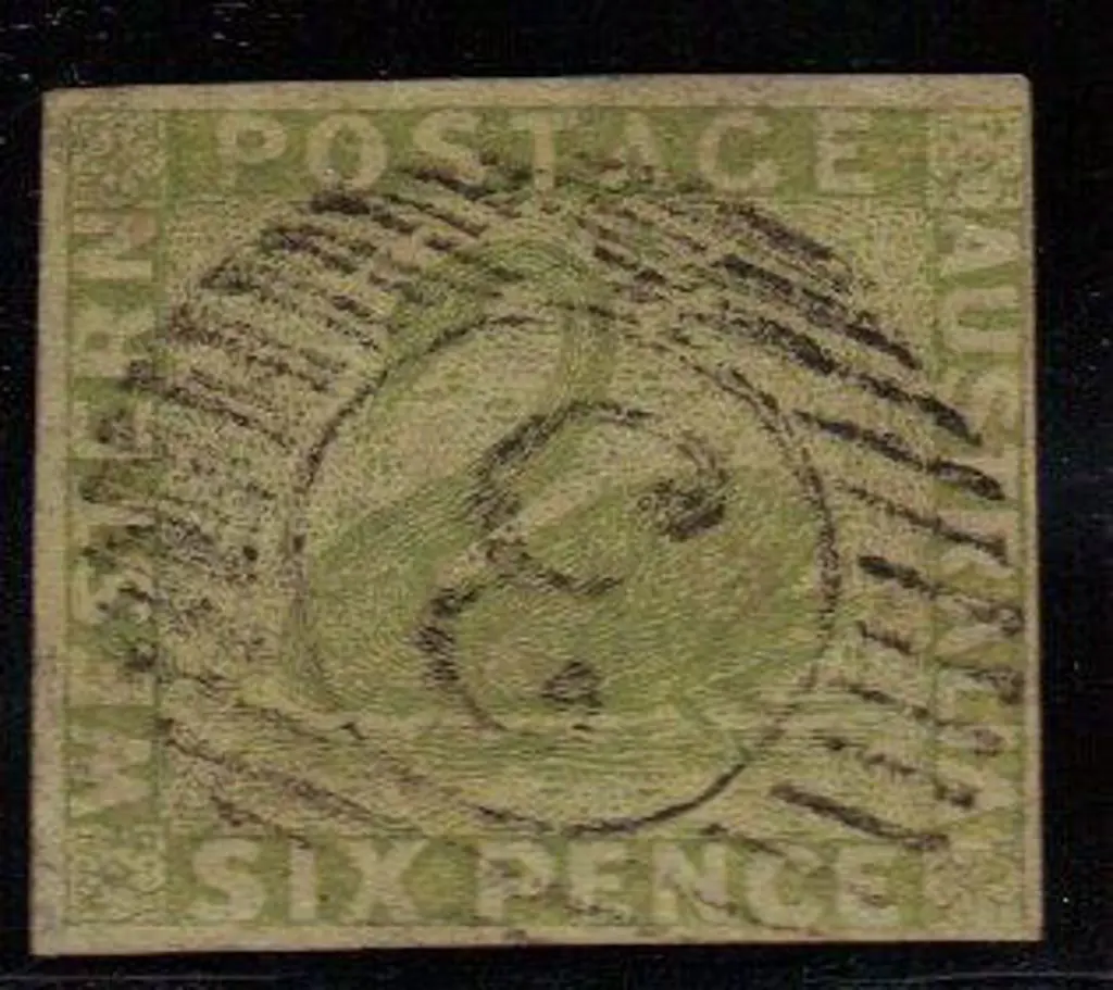 1861 6d sage-green imperforate swan with 4 clear ... Image 1++