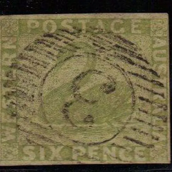 1861 6d sage-green imperforate swan with 4 clear ...