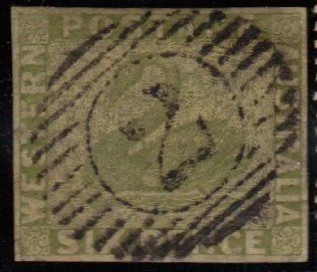 1861 6d sage-green imperforate swan with 4 clear ... Image 1++