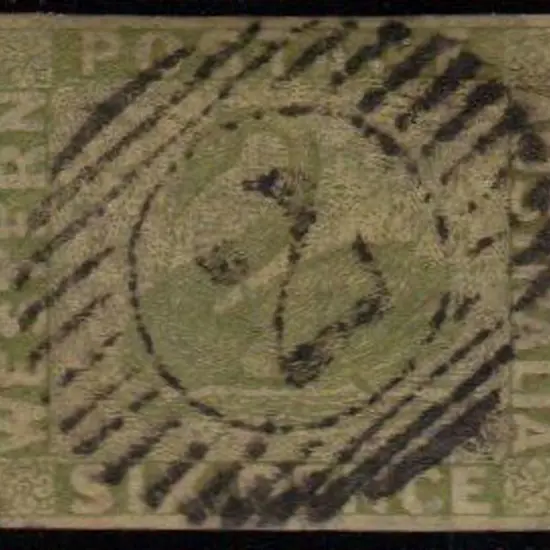 1861 6d sage-green imperforate swan with 4 clear ...
