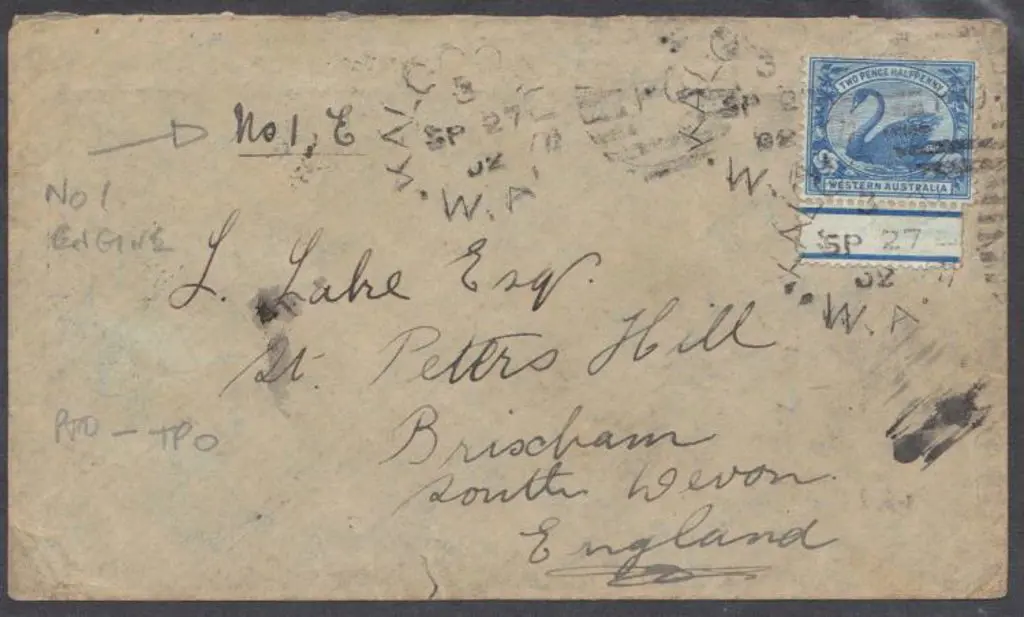 1902 (27th Sept) Kalgoorlie to England cover ... Image 1++