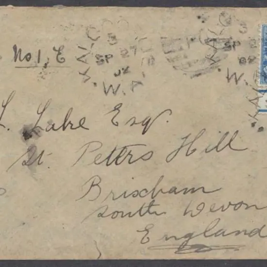 1902 (27th Sept) Kalgoorlie to England cover ...