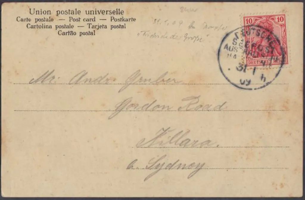 1909 Postcard of Fremantle docks franked onboard ... Image 1++
