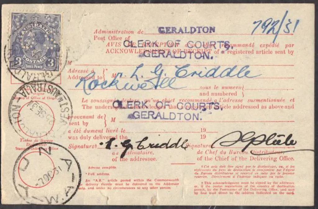 1931 Avis de Reception from "Yuna 7 OC 31 WA" cds ... Image 1++