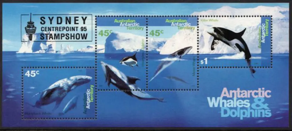 1995 Whales & Dolphins Miniature Sheet overprinted ... Image 1++