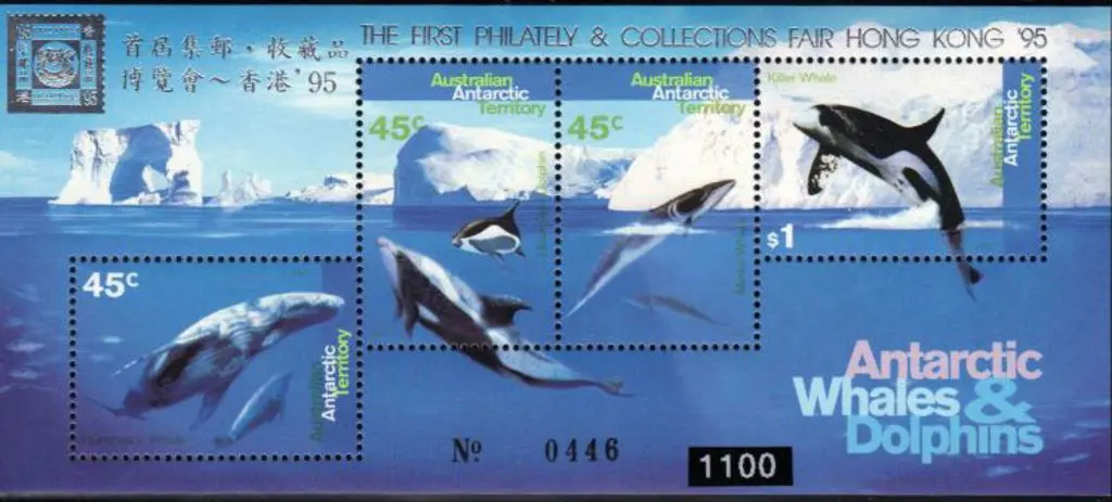 1995 Whales & Dolphins Miniature Sheet overprinted ... Image 1++