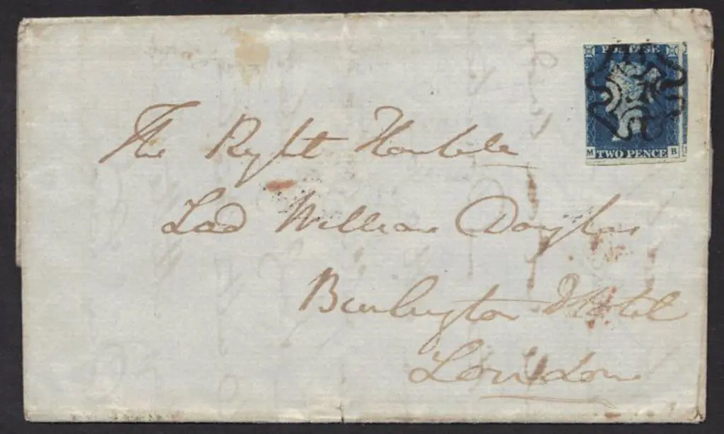 1840 2d blue Plate 1 on Burlington Hotel address ... Image 1++