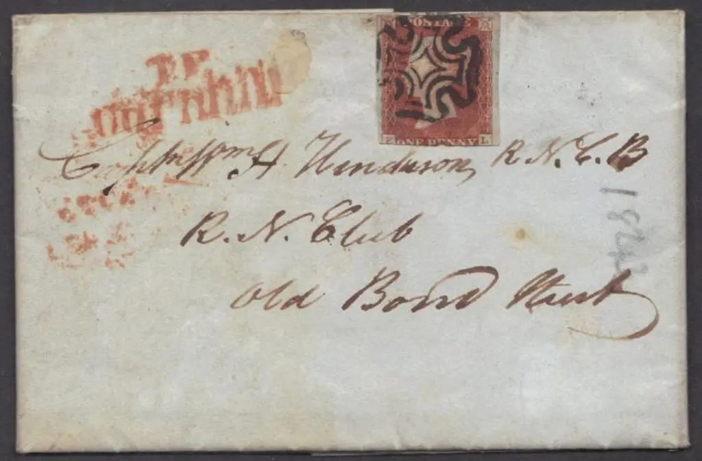 1843 entire with 1d red brown, cut into at base, ... Image 1++