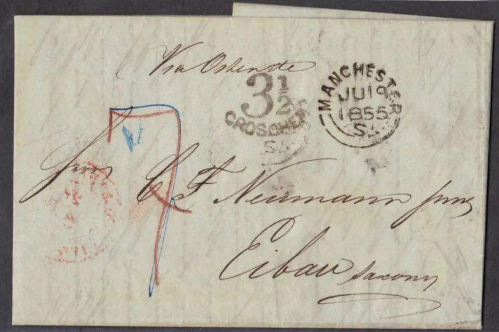 1855 (19 July) stampless lettersheet to Saxony, ... Image 1++